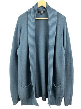 Le 31 Simons Shawl Collar Open-Front Cardigan Knit Sweater Blue Size L/XL